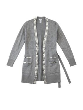 Cache Metallic Silver Studded Open Front Cardigan Size Small EUC
